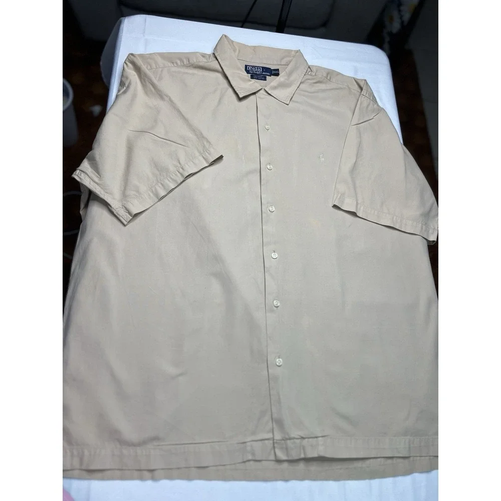 Polo Ralph Lauren Caldwell Shirt Mens XXL Beige Cotton Camp Short Sleeve